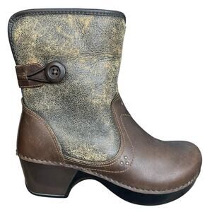 Dansko Stormy Brown Leather Shearling Cuffed Ankle Boot Size 38 US 7.5/8